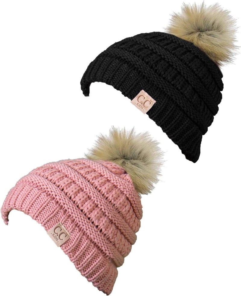 Funky Junque Toddler Pom Beanie – Kids Winter Hat for Ages 1–4, Baby Boy & Girl Knit Beanies, Warm Cozy Knit Snow Hats - Image 1
